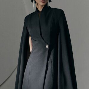 One Button Fitted Mini Blazer Dress with Cape Sleeves